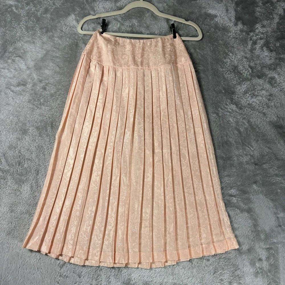 Vintage 80s Scott McClintock Skirt Womens 2‎ Peach Jacquard Long Maxi Pleated